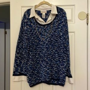 Alfred Dunner lightweight sweater. Size 2x. Blue and white. Mock collar.